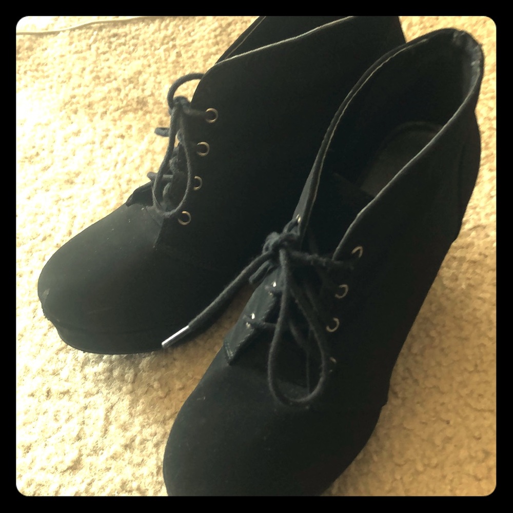 Black wedge booties